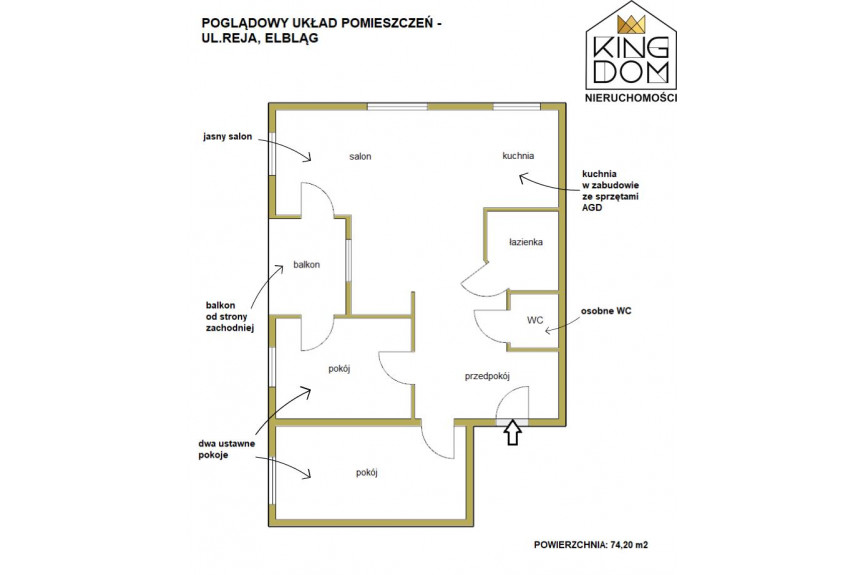 Elbląg, Reja, Przestronne 3-pokojowe mieszkanie przy parku